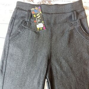 New W&J Stretch Trouser‎ Leggings Black/Dark Gray Shimmer Size Medium